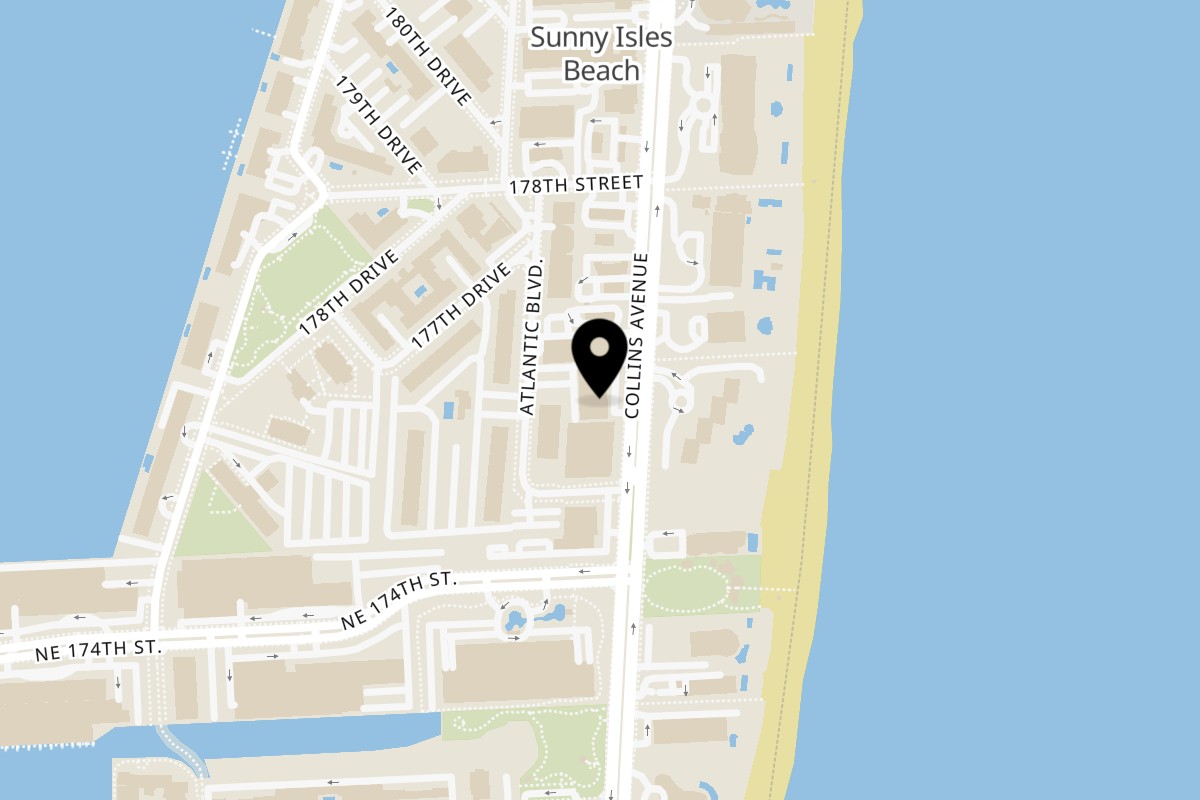 Map showing the location of Treesome Natural Food Cafe on 17608 Collins Ave #2825 in Sunny Isles Beach